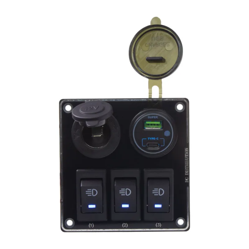 Panel s 3x spínači + USB-C/USB-A + CL zásuvka, 12/24V 47186