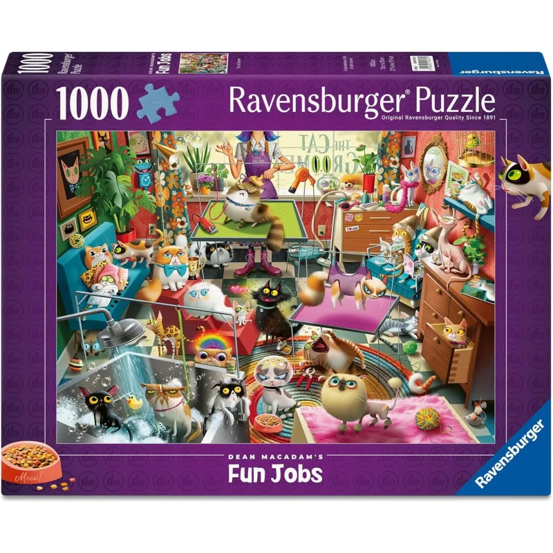 Puzzle Ravensburger 1000 dielikov Zábavné zamestnania: Mačací kadernícky salón