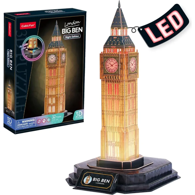 CubicFun Svietiace 3D puzzle Nočná edícia: Big Ben 32 dielikov