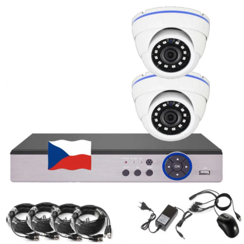 4CH 5MPx AHD kamerový set EONBOOM 2D CCTV s DVR s LAN a 2x vonkajšia dome kamera