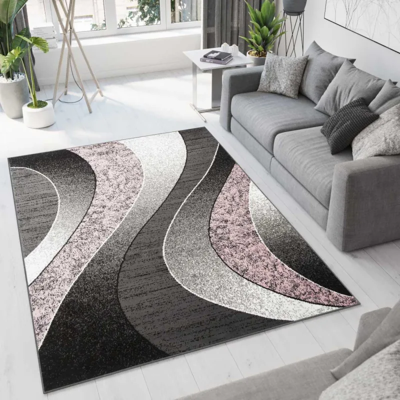 Chemex Moderný koberec Tap - vlnky 5 - ružový/sivý Rozmer koberca: 80x150 cm