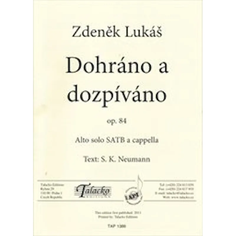 Talacko Editions Dohráno a dozpíváno op. 84