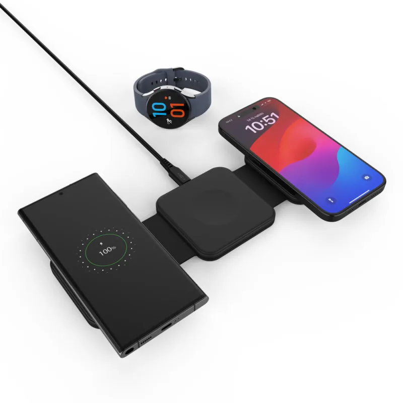 QI skládací nabíječka 3v1 FIXED Flex for Samsung FIXFLE-SA-BK