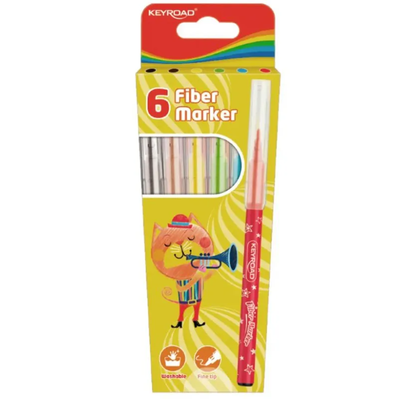 Školské fixky KEYROAD Fiber Marker, 6 ks, mix farieb