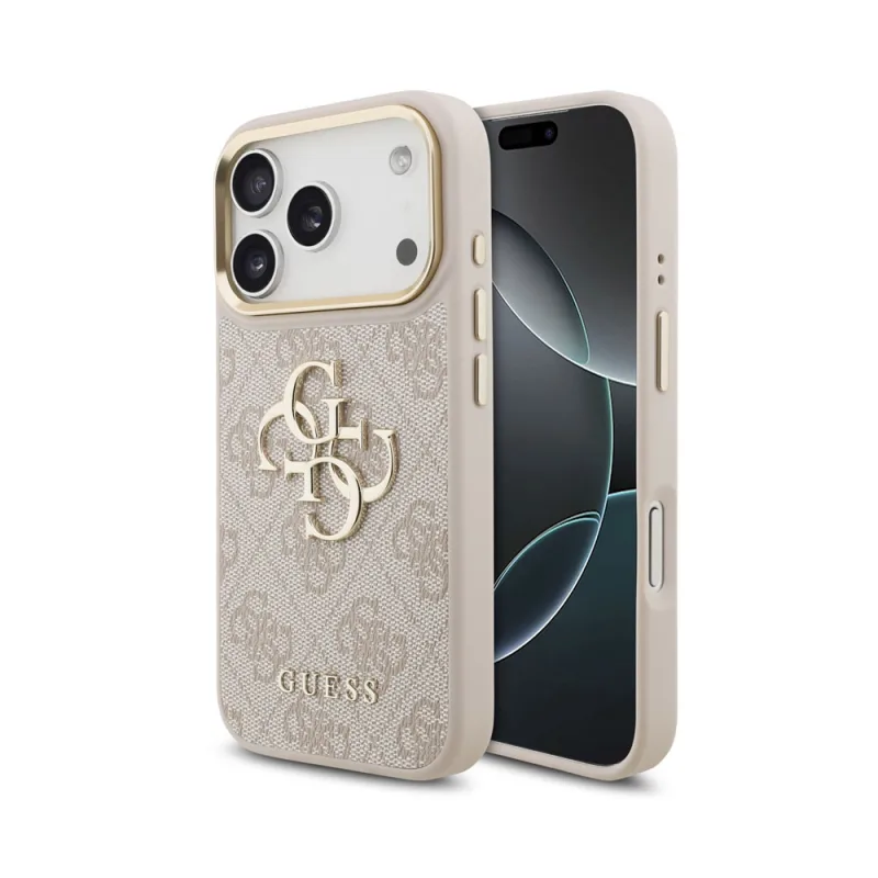Guess PU Leather 4G Metal Logo Gold Frame kryt iPhone 18 Pro ružový…
