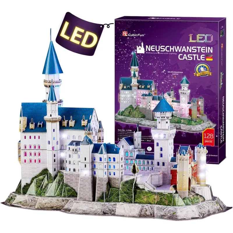 CubicFun Svietiace 3D puzzle Zámok Neuschwanstein 128 dielikov