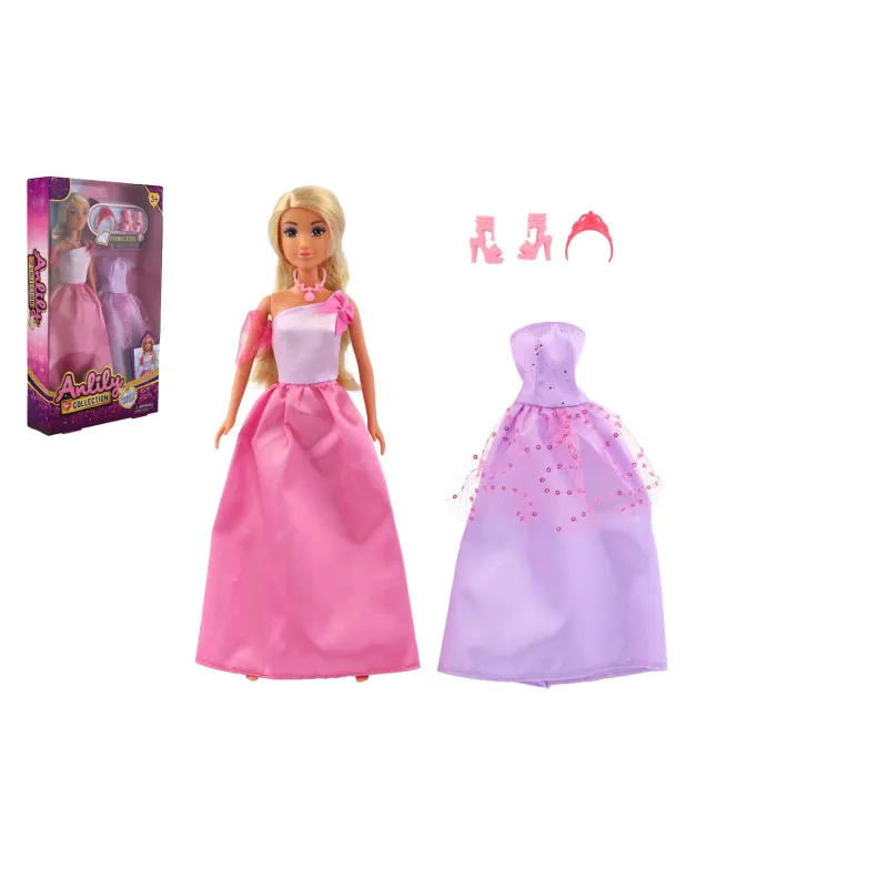Teddies Bábika princezná Anlily plast 30cm s náhradnými šatami + doplnky v krabici 19x32x5cm