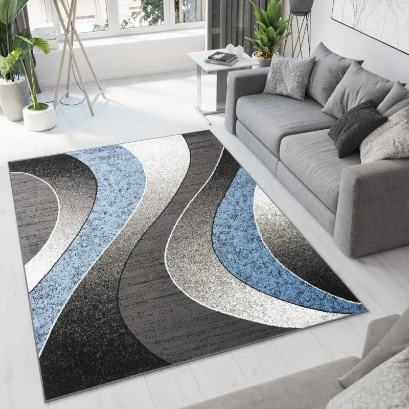 Chemex Moderný koberec Tap - vlnky 5 - modrý/sivý Rozmer koberca: 120x170 cm