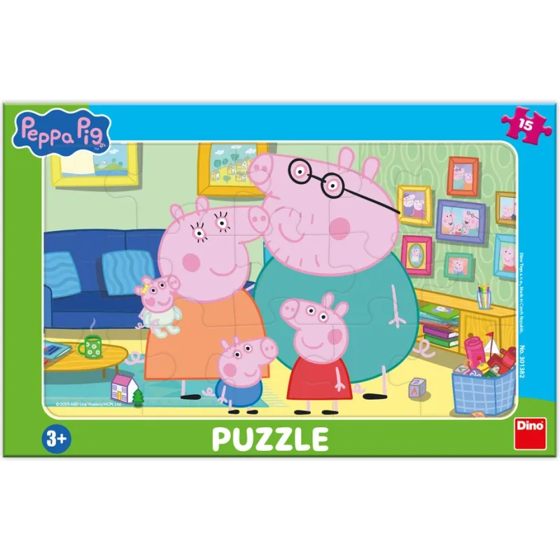 Doskové puzzle Dino 15 dielikov Prasiatko Peppa v obývačke