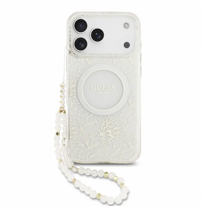Guess IML Flowers Allover Strap MagSafe kryt iPhone 18 Pro Max biely…