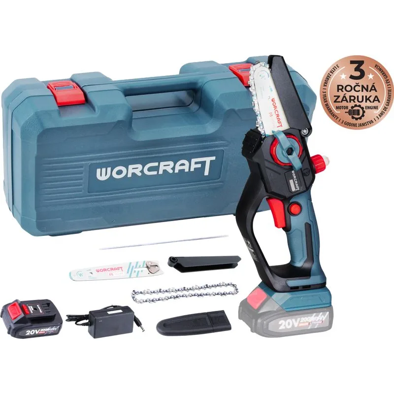 Píla Worcraft Home CHS-S20LiBCM ShareSYS, 20V Li-ion, 4" reťaz, BRUSHLESS, mini reťazová + EXTRA 6" reťaz a lišta, SET v kufri