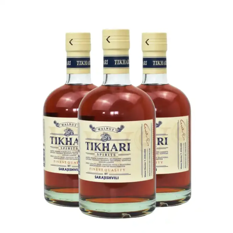SARAJISHVILI 3x Sarajishvili TIKHARI – ořechová brandy 40% obj. (karton) degustační sada po 750 ml.