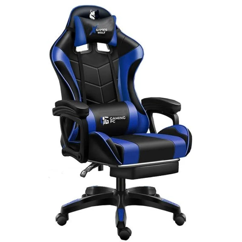 Ekspan X Games WOLF FG02 čierno-modré herné kreslo s masážou a podnožkou
