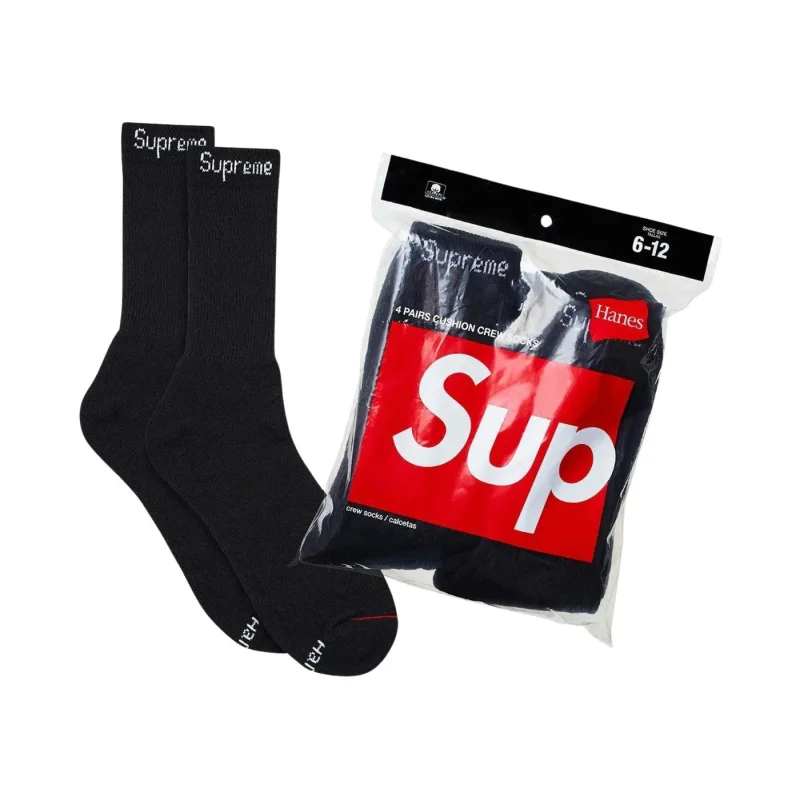 Supreme Hanes Crew Socks (4 Pack) Black Ponožky - OS