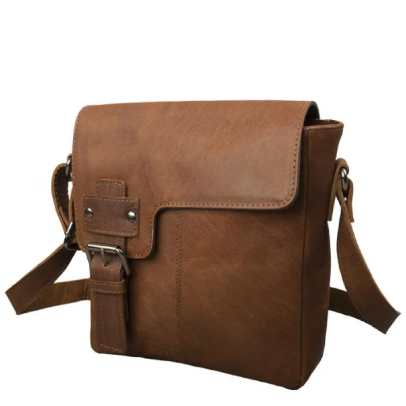 Pánska Kožená Crossbody Taška s chlopňou IMPEX - buffalo pull-up vintage koža 20x24x6cm