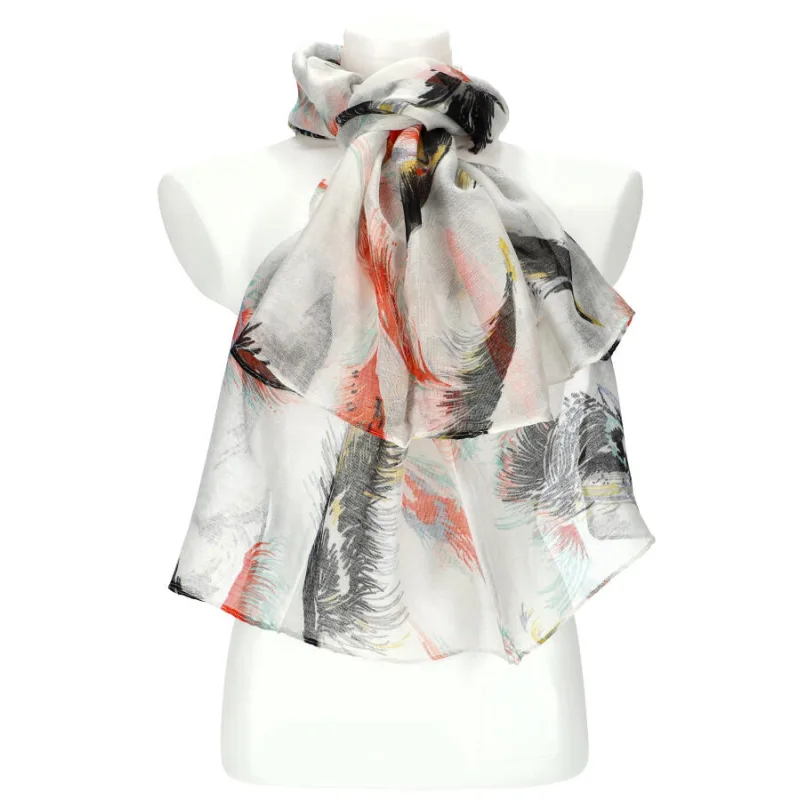 Cashmere Dámska letná farebná šatka v motíve pierok 188x71 cm čierna
