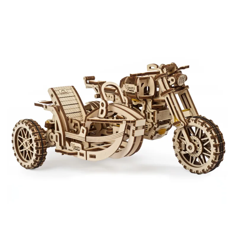 Ugears Ugears 3D drevené mechanické puzzle UGR-10 Motorka (scrambler) s vozíkom
