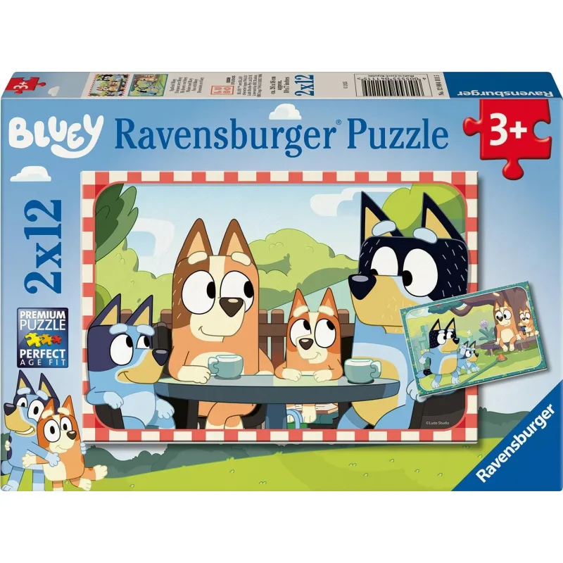 Puzzle pre deti Ravensburger 2x12 dielikov Bluey - rodinný čas