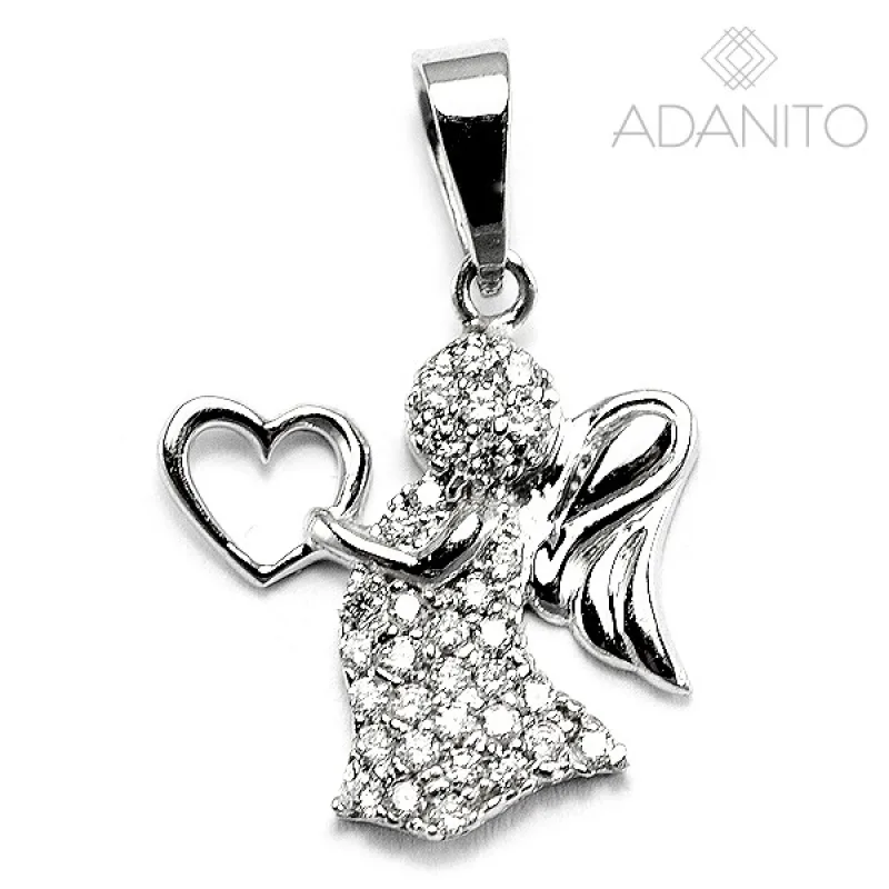 Zlatý prívesok anjel so zirkónmi z bieleho zlata ADANITO BRP0207S, 1.33 g