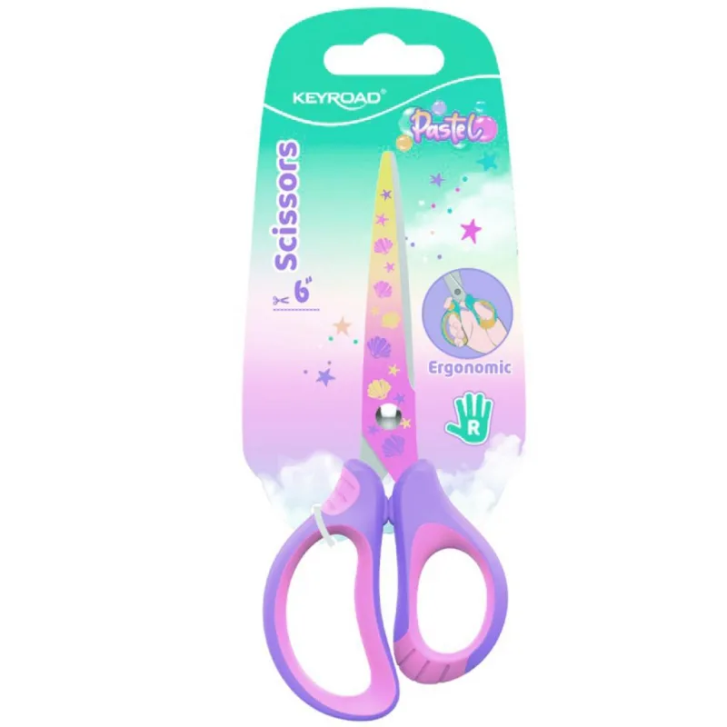 Nožnice KEYROAD Pastel Deco ergonomické 15,5 cm, blister, mix farieb
