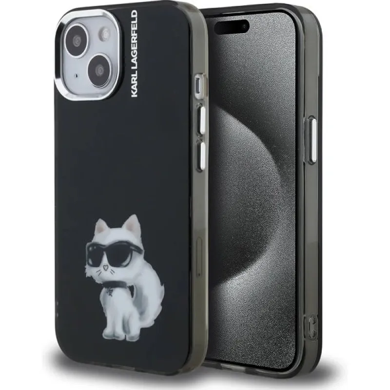 Karl Lagerfeld IML Aquarelle Choupette kryt iPhone 15 čierny