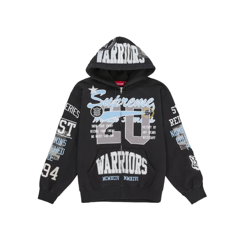 Supreme Warriors Applique Zip Up Hooded Sweatshirt Black - S