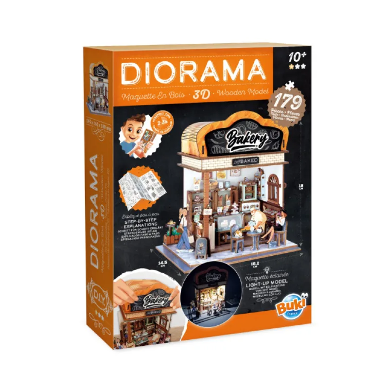 Buki Dřevěná 3D stavebnice Diorama Pekařství s LED osvětlením