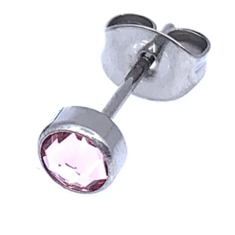 Titánové náušnica s ružovým kameňom kusovka ADANITO JKTAN-4269-R, 5 mm