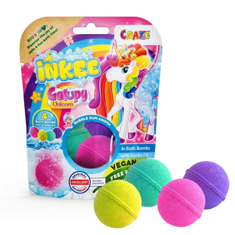 Amenity AB INKEE Bombička do kúpeľa - Unicorn colours 4 balenia
