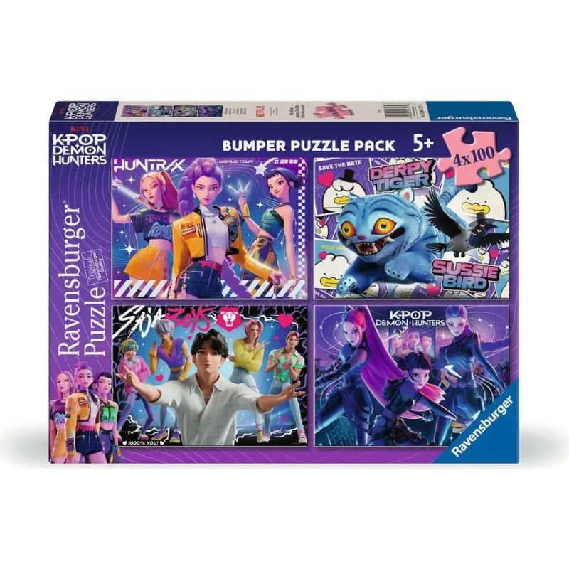Súprava puzzle Ravensburger 4x100 dielikov K-pop: Lovkyňa démonov - Pre fanúšikov!
