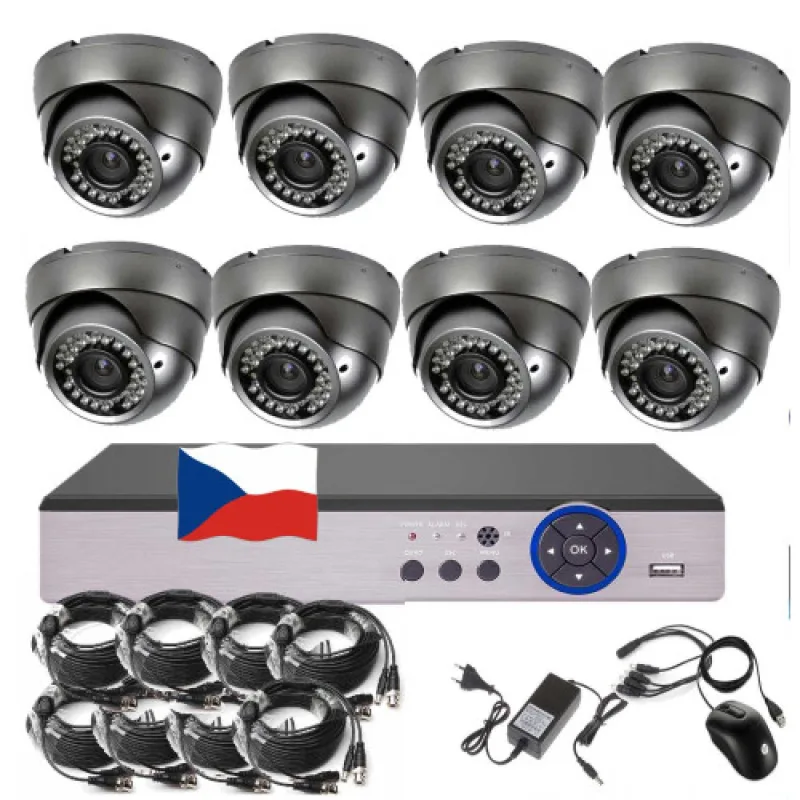 8CH 5MPx STARVIS kamerový set CCTV EONBOOM VR8D - DVR s LAN a 8x vonkajšia dome vari kamera