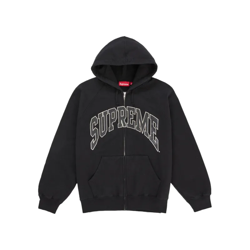 Supreme Cracked Raglan Zip Up Hooded Sweatshirt Black - M