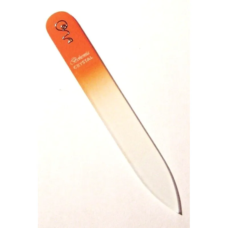 BOHEMIA CRYSTAL Sklenený pilník na nechty s potiskom - 90mm - oranžový