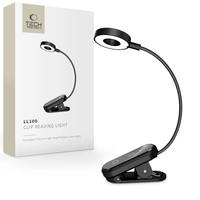 Bezdrôtová lampa Tech-Protect LL100 s klipom + kábel USB-A / USB-C 30 cm – čierna