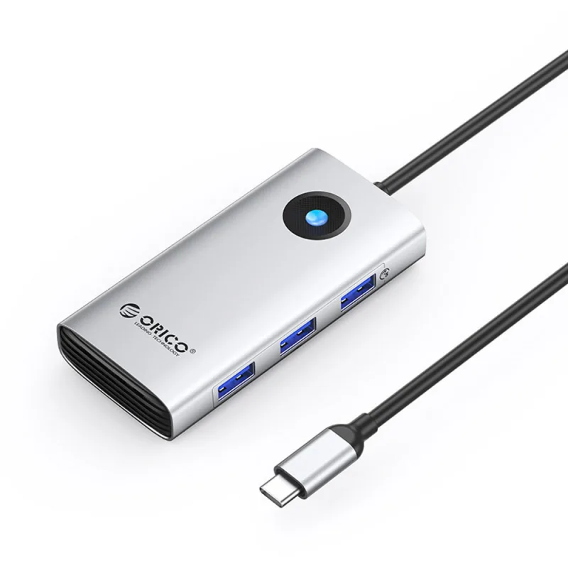 Orico PW11 6v1 USB-C dokovacia stanica 3x USB-A 3.0 1x USB-C PD 100W 1x HDMI 4K 30Hz 1x RJ45 2.5G Ethernet – strieborná