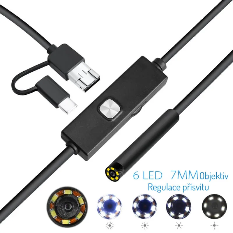 W-Star Endoskopická kamera UCAM7x5H sonda 7mm 5m tvrdý kabel, 640x480, USB konektor 3v1 UCAM7x5H