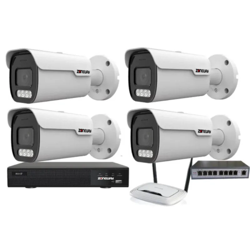 8MPx 4K ZOOM COLORVU kamerový IP POE set - 4x NC988, POE switch 4 + 1, NVR | ZONEWAY 4-NC988-3016