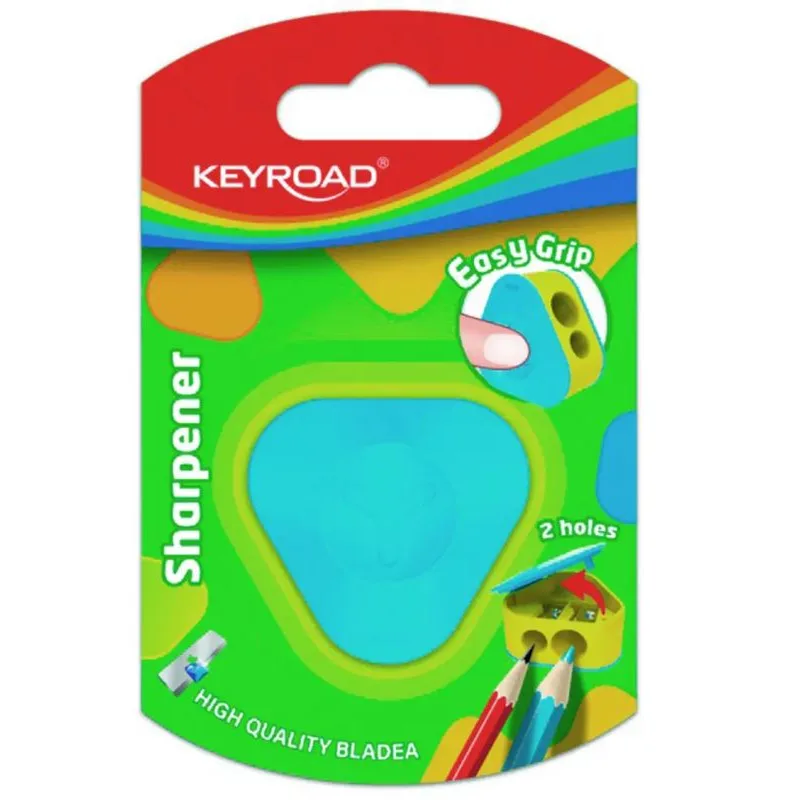 Strúhadlo KEYROAD plastové s dvomi otvormi, blister, mix farieb