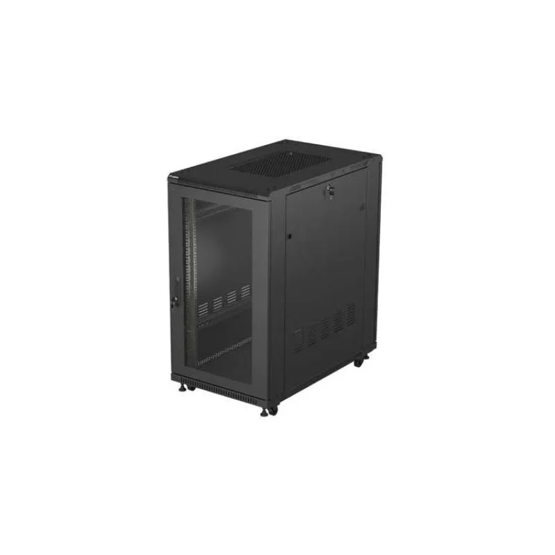 19" VOĽNE STOJÚCA RACKOVÁ SKRIŇA 22U 600X1000 ČIERNE PERFOROVANÉ DVERE LANBERG (PLOCHÉ BALENIE) (FF01-6022-23B)