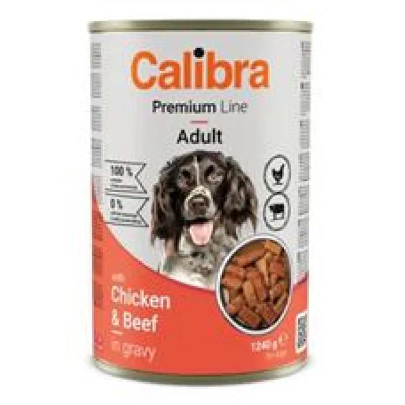 Calibra Dog Premium konz. with Chicken&Beef 1240g - promáčklá konzerva - 2 ks skladem
