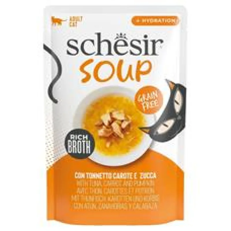 Schesir Cat kapsa Adult Soup tuňák/mrkev/dýně 40g