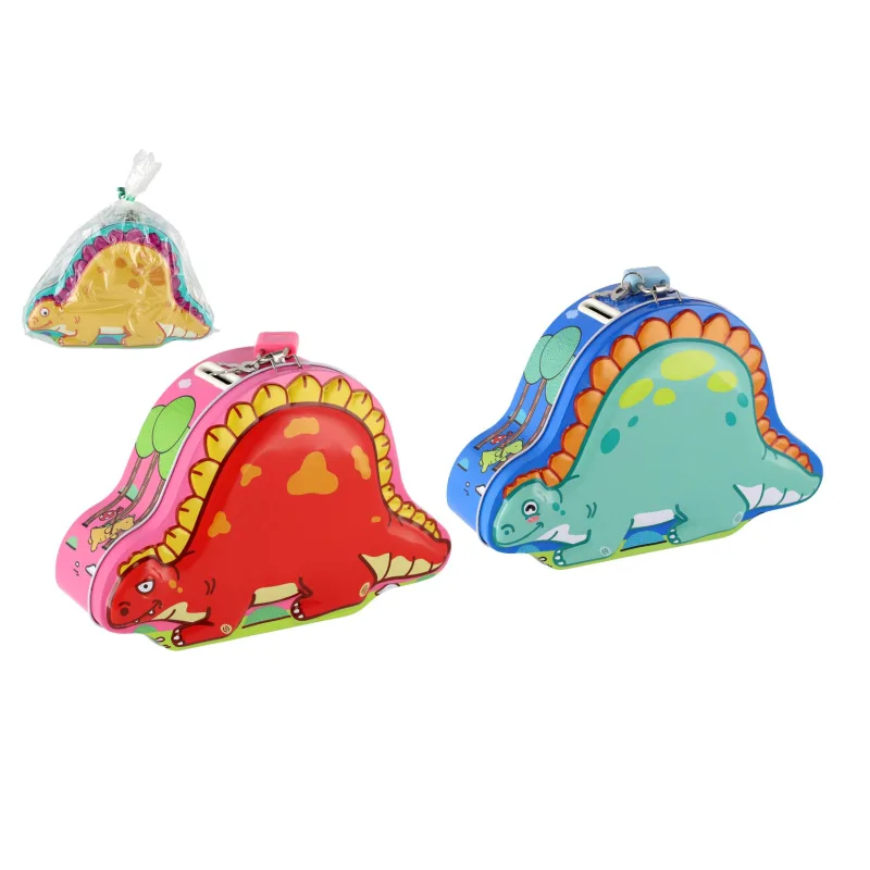 Wiky Pokladnička dinosaurus plechová so zámkom 18x13cm, 3 farby