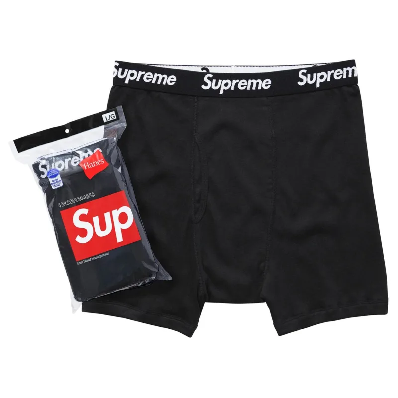 Supreme Hanes Boxer Briefs (4 Pack) Black Boxerky - S