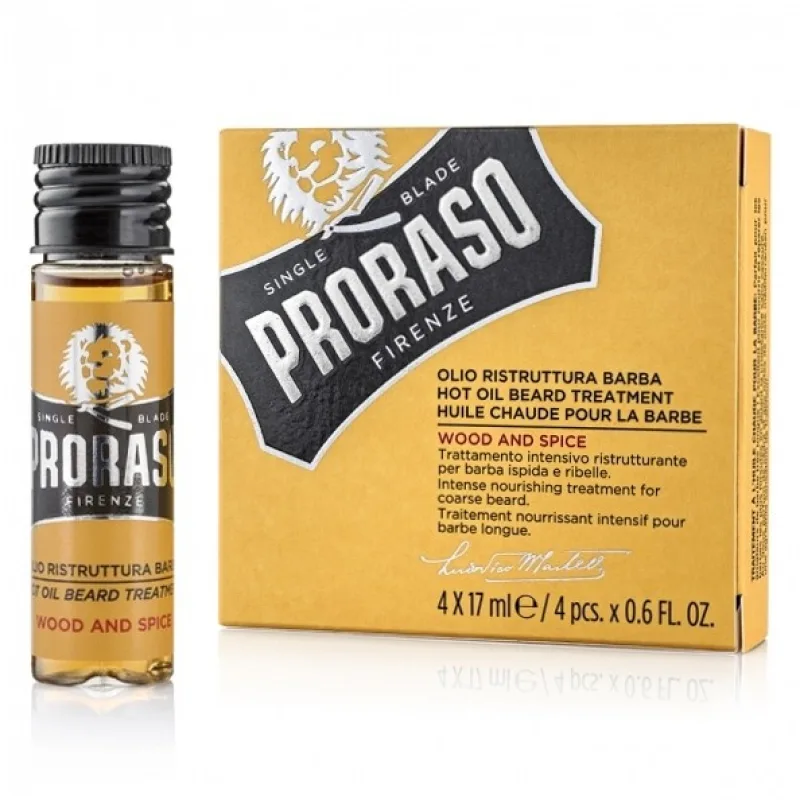 PRORASO Wood and Spice Hot Oil 4x17ml - olej na fúzy s vôňou cédrového dreva a korenia