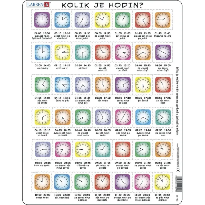 Deskové vzdělávací puzzle Larsen Kolik je hodin? 42 dílků