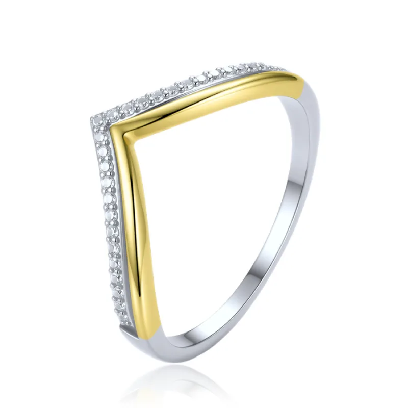 Elegantný dvojfarebný strieborný prsteň s bielym zirkónom MINET JMAS0362BR, 57, 1.90 g
