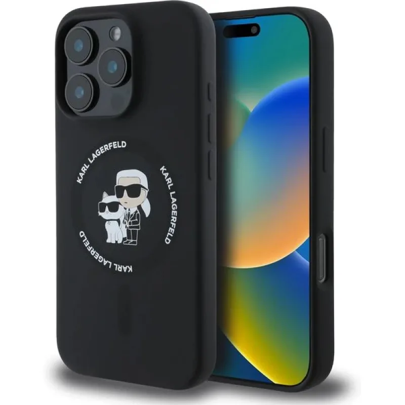 Karl Lagerfeld Liquid Silicone Karl and Choupette MagSafe kryt iPhone 16 Pro Max čierny