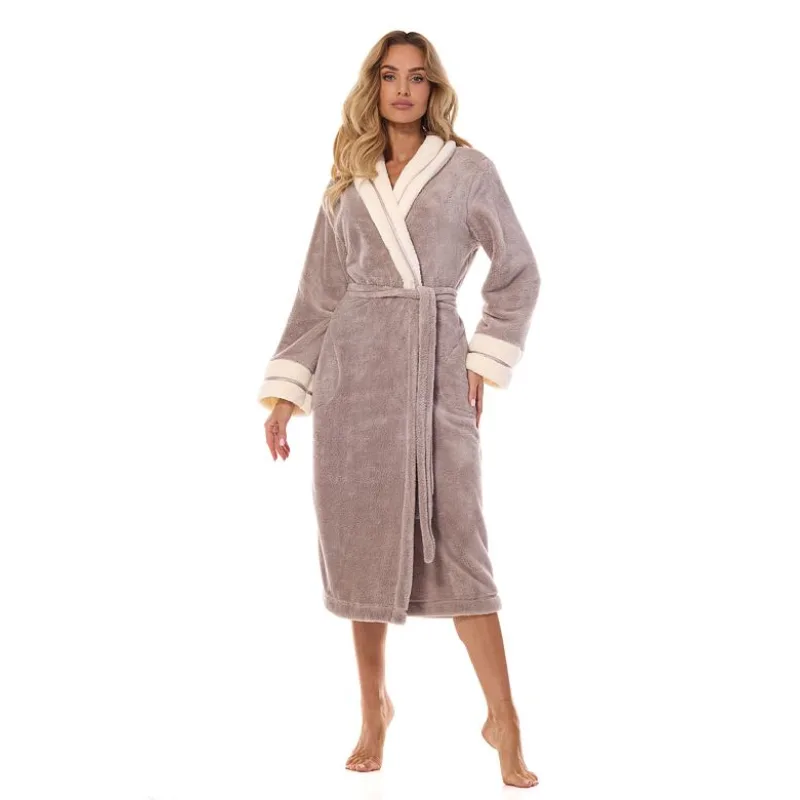 Huňatý župan Madame béžovo-biely XXL