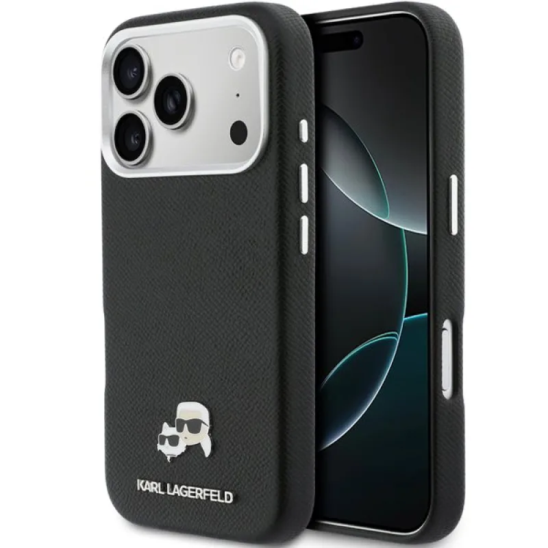 Karl Lagerfeld PU Karl and Choupette Heads Pins MagSafe kryt iPhone 17 Pro Max čierny