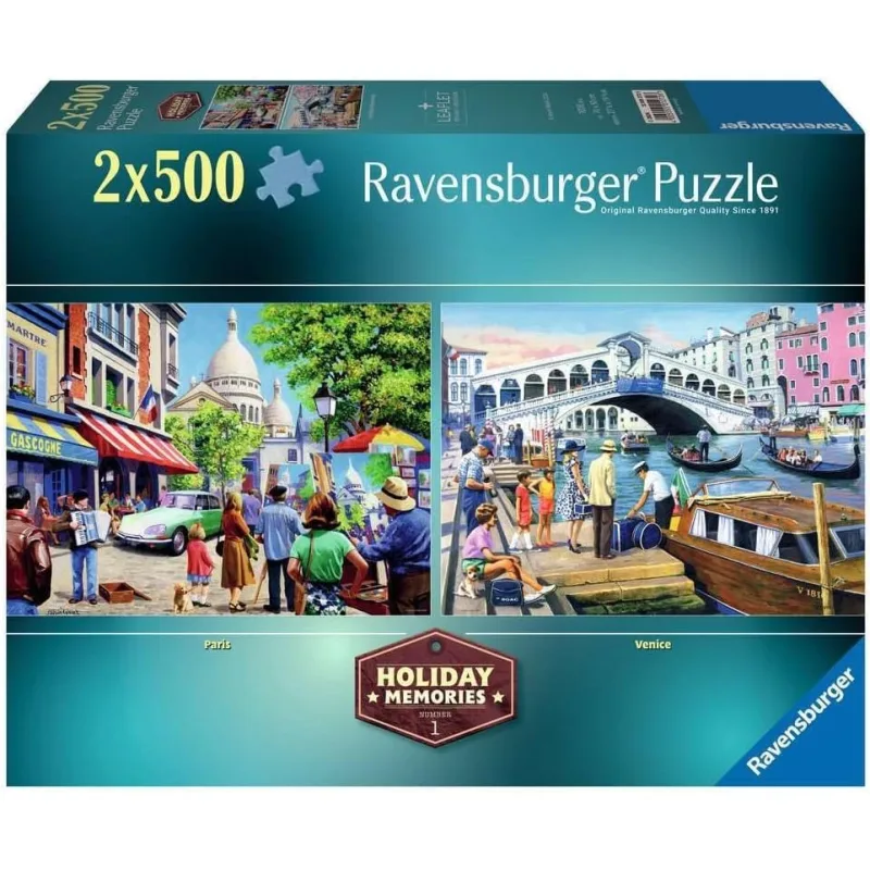 Puzzle Ravensburger 2x500 dielikov Spomienky na prázdniny č. 1 - Paríž a Benátky